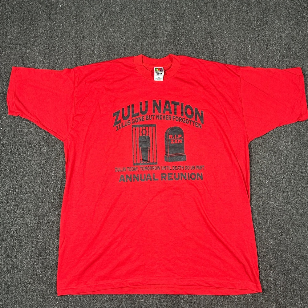 Fruit of the Loom Zulu Nation Reunion T-Shirt Mens XXL Red Excellent Vintage 90s